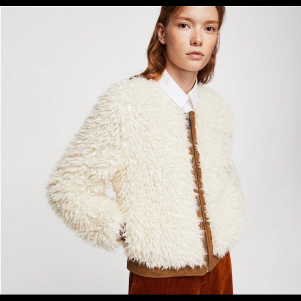 Mango Faux Shearling Bomber Jacket XS